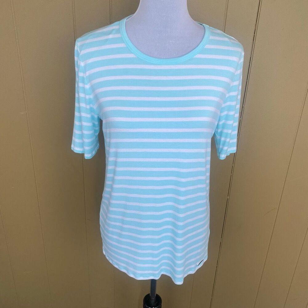 Michael Kors women XL scoopneck short sleeve stripe shirt blue & white